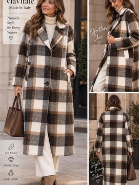 Via Vitale Made in Italy Plaid Long Coat – Size S/M